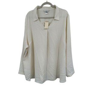 CJ Banks Women's Top Plus Size 3X Cream Long Sleeve V-Neck Career Business New